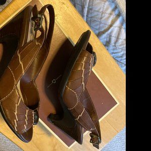 Women's Shoes - Slingback Shoes; 3 inch Heels  (Black and Brown) Size 6 1/2